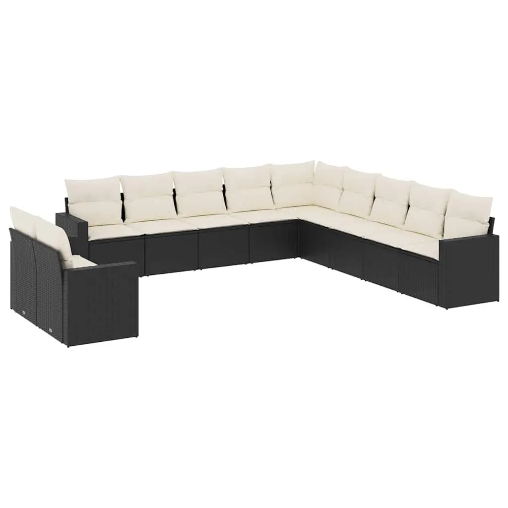 Garden Sofa Set 11 Piece Outdoor Furniture Black Poly Rattan Modular Patio