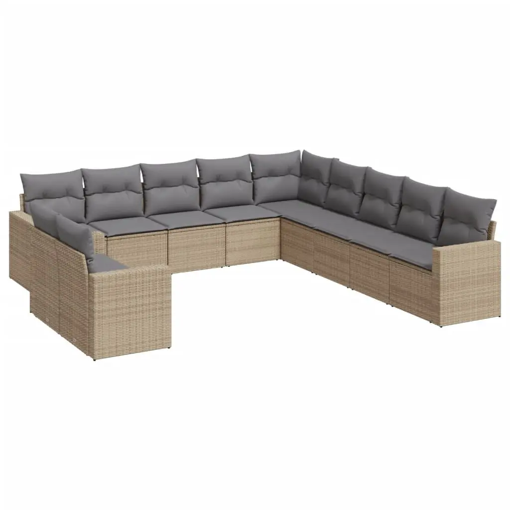 Garden Sofa Set 11 Piece Outdoor Furniture Beige Poly Rattan Patio Lounge