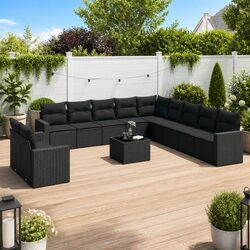 Garden Sofa Set 12 Piece Outdoor Furniture Patio Black Poly Rattan Modular