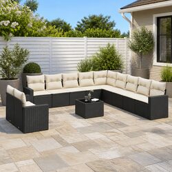 Black Rattan Garden Sofa Set 12-Piece for Outdoor Spaces