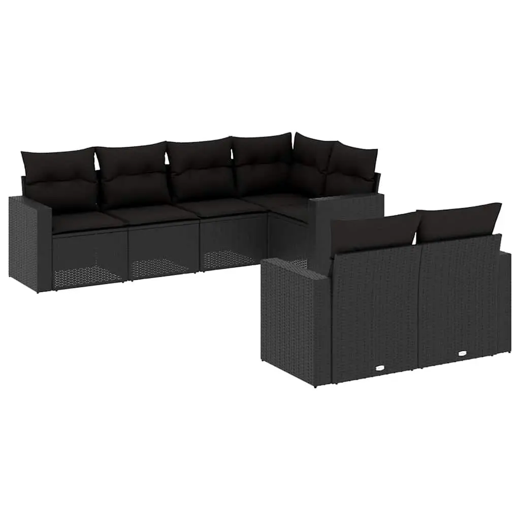 7 Piece Garden Sofa Set with Cushions Black Outdoor Patio Furniture Rattan