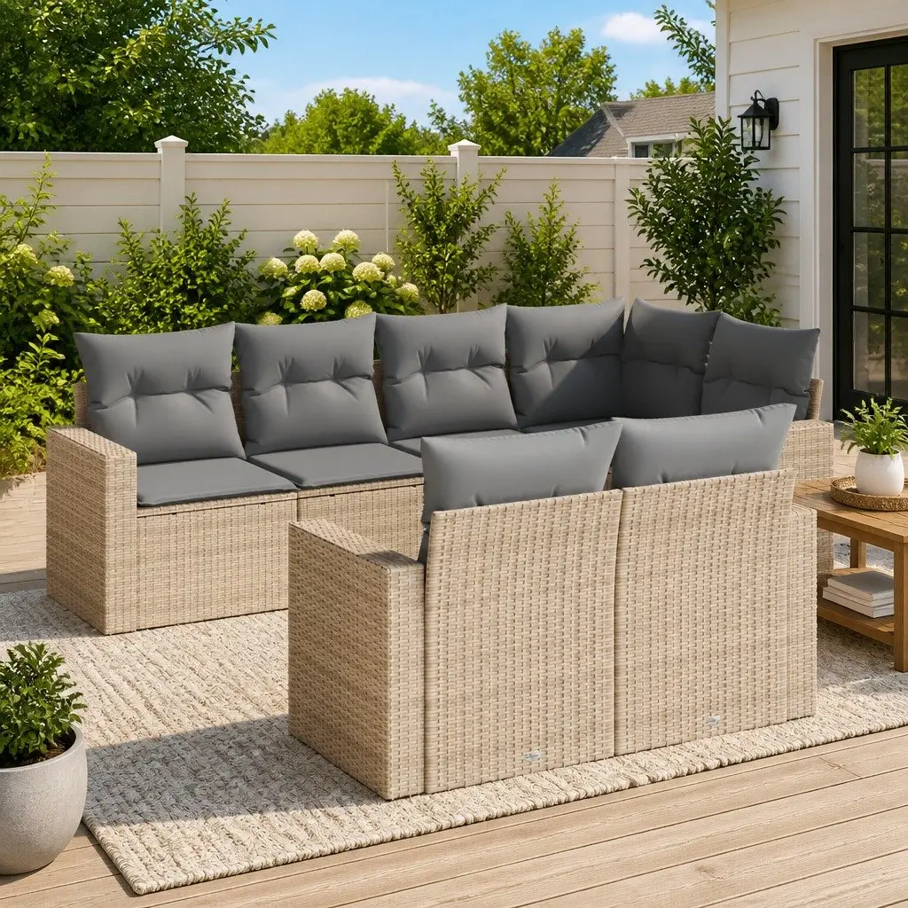 7 Piece Garden Sofa Set Beige Modular Outdoor Patio Furniture with Cushions