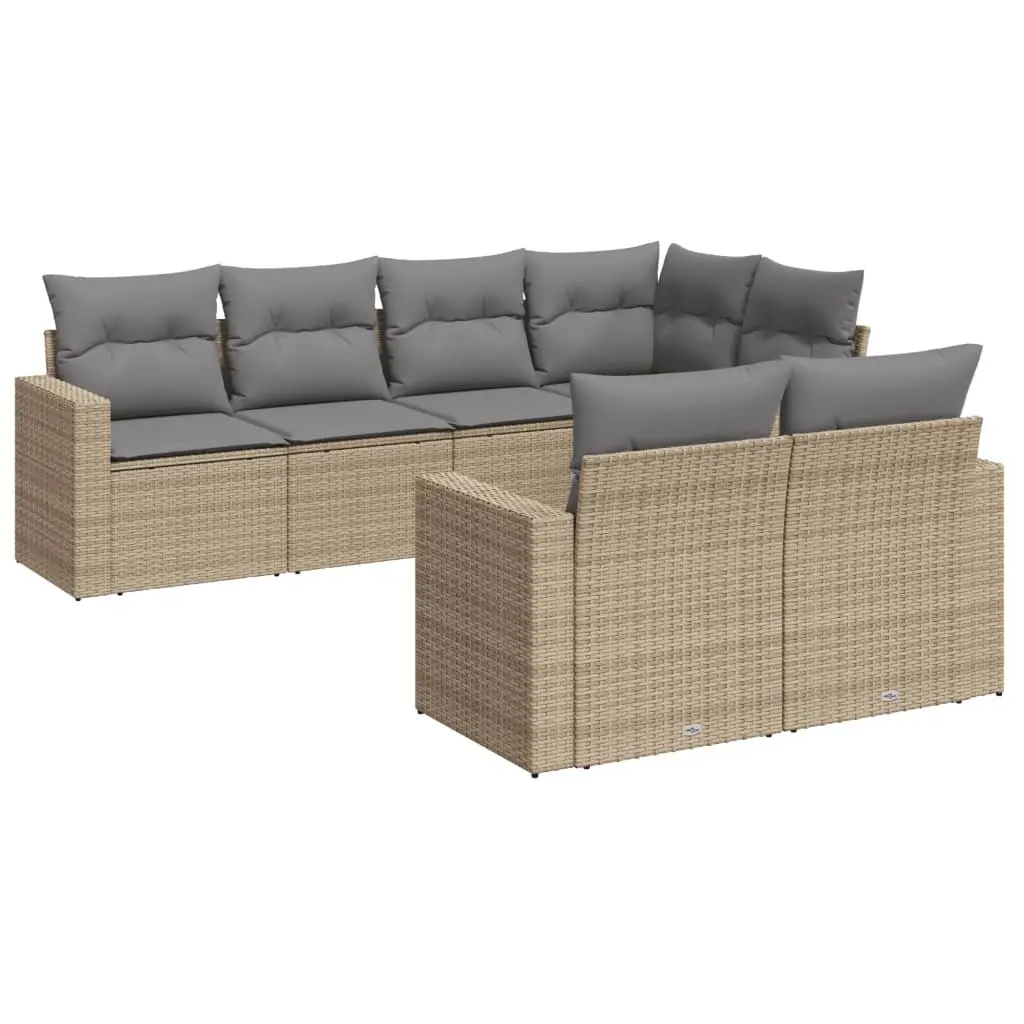 7 Piece Garden Sofa Set Beige Modular Outdoor Patio Furniture with Cushions