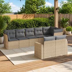 8 Piece Garden Sofa Set Outdoor Furniture Patio Beige Poly Rattan Cushions