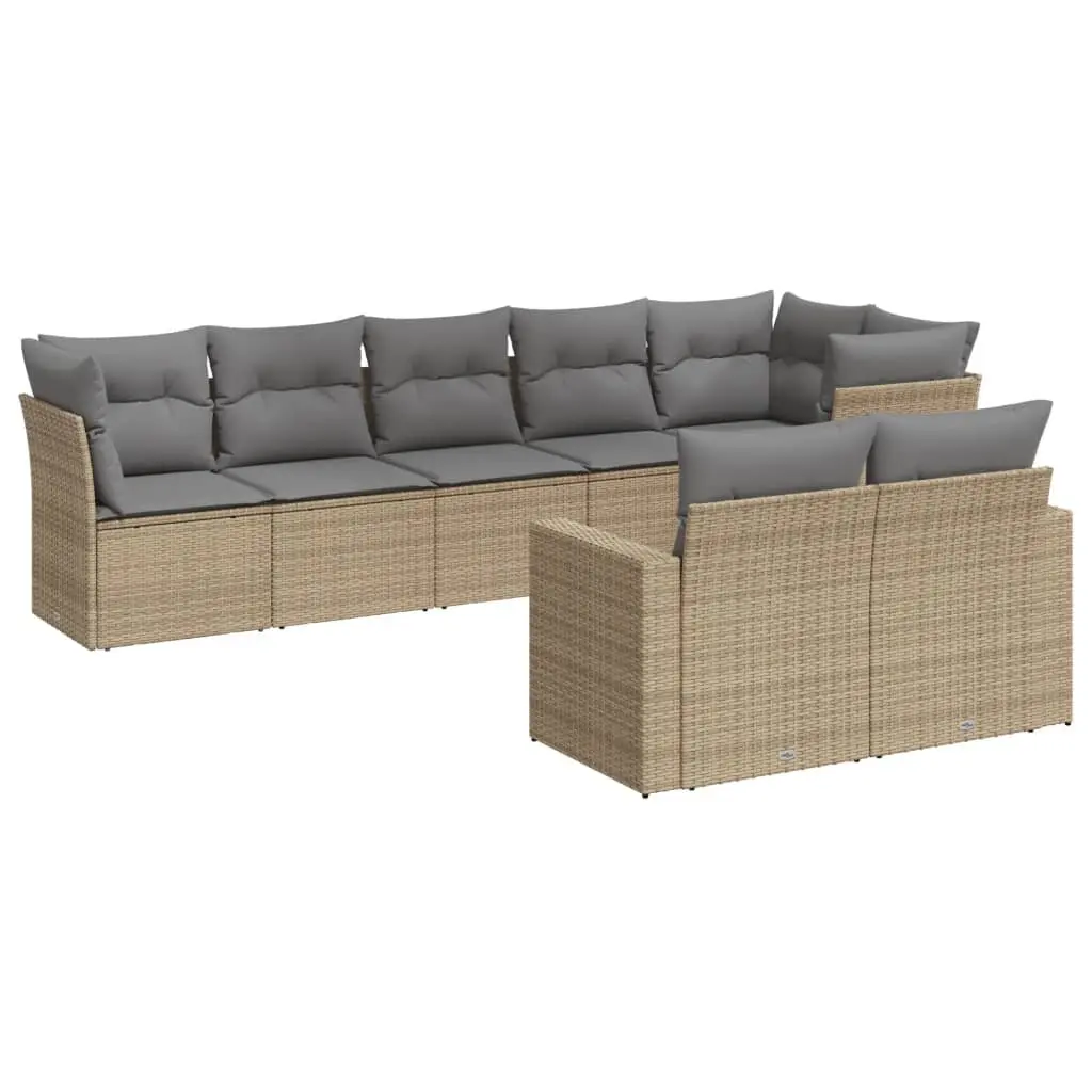 8 Piece Garden Sofa Set Outdoor Furniture Patio Beige Poly Rattan Cushions