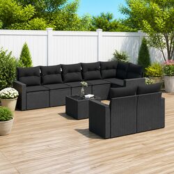 9-Piece Black Outdoor Sofa Set with Cushions