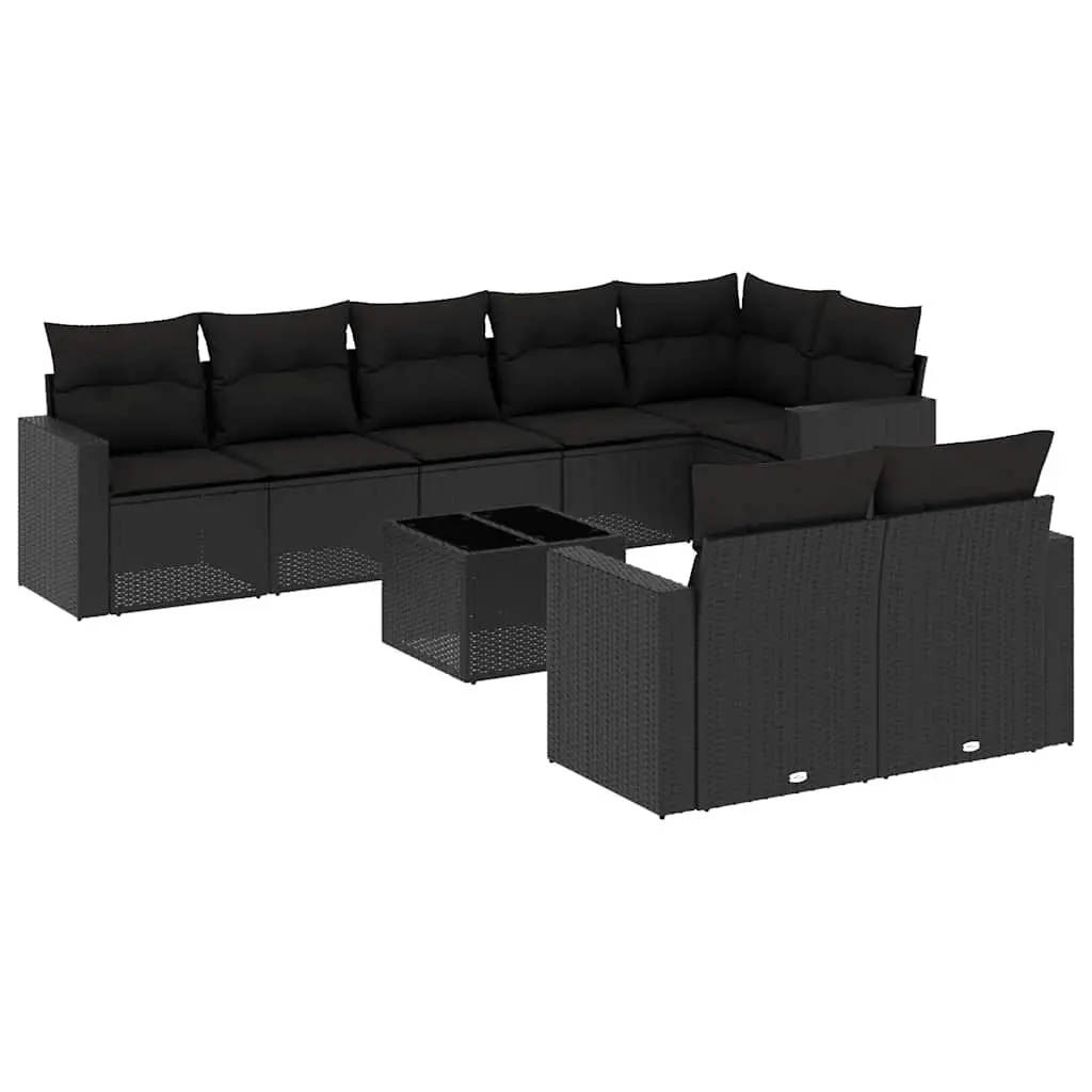 Garden Sofa Set 9 Piece Outdoor Furniture Patio Seating Black with Cushions