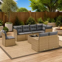 Garden Sofa Set 9 Piece Outdoor Furniture Patio Seating Beige with Cushions
