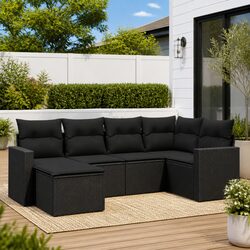Garden Sofa Set 6 Piece Outdoor Furniture Patio Conversation Black Rattan