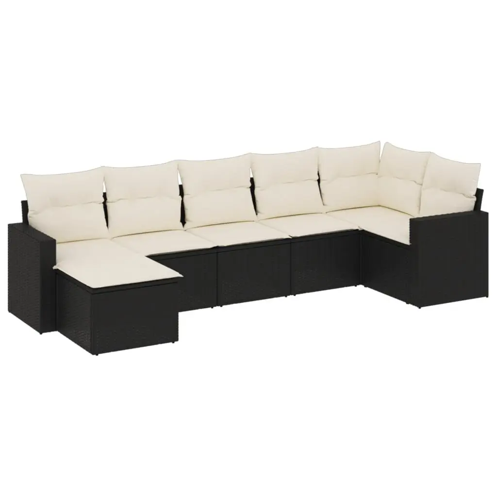 7 Piece Modular Garden Sofa Set Black Rattan with Cushions Outdoor Furniture