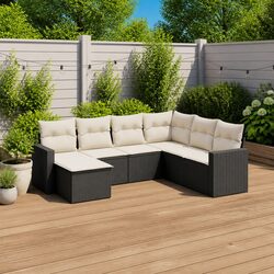 7-Piece Garden Sofa Set with Black Cushions