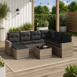 Garden Sofa Set 8 Piece Outdoor Furniture Patio Grey Poly Rattan Modular Seating