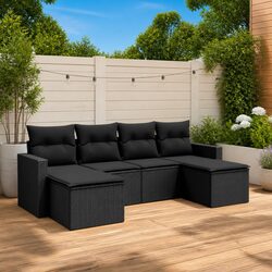 6 Piece Garden Sofa Set Outdoor Furniture Patio Lounge with Cushions Black