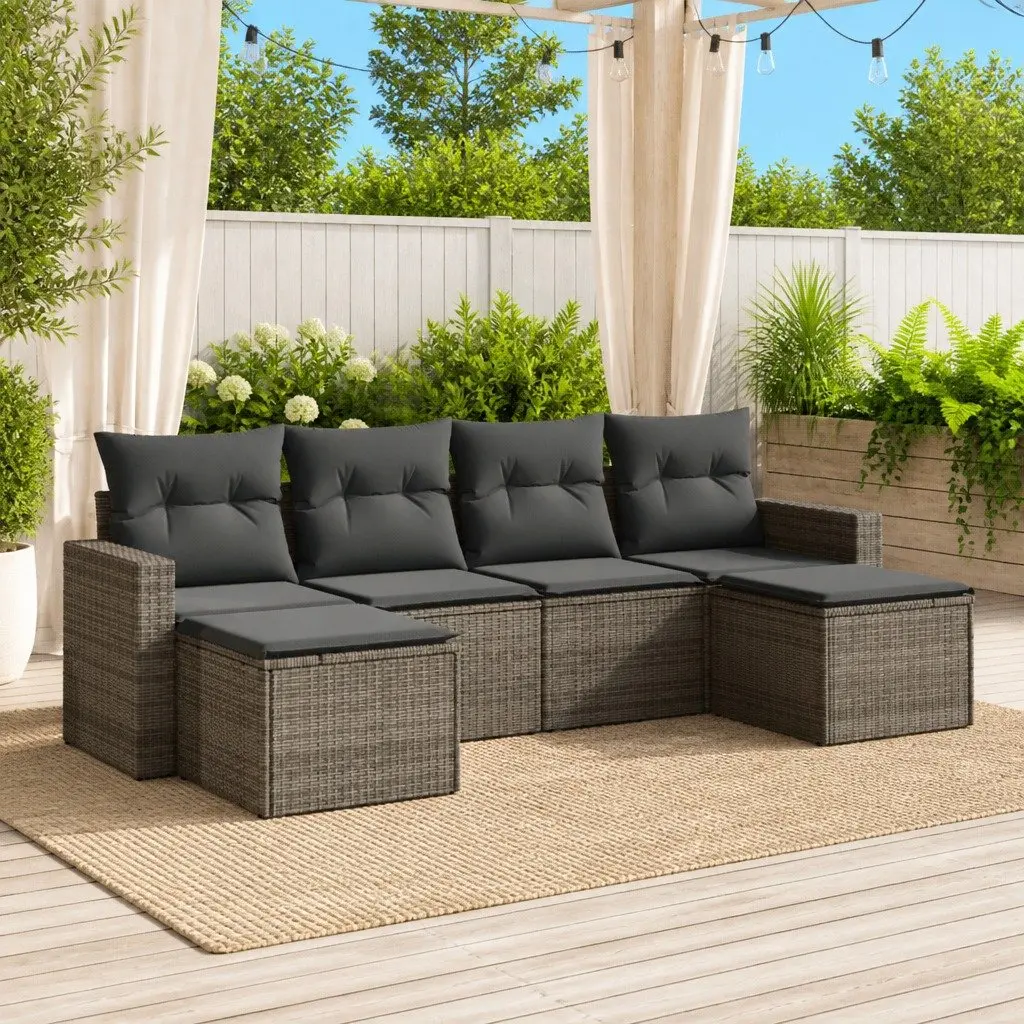 Garden Sofa Set Grey 6 Piece Modular Outdoor Furniture with Cushions