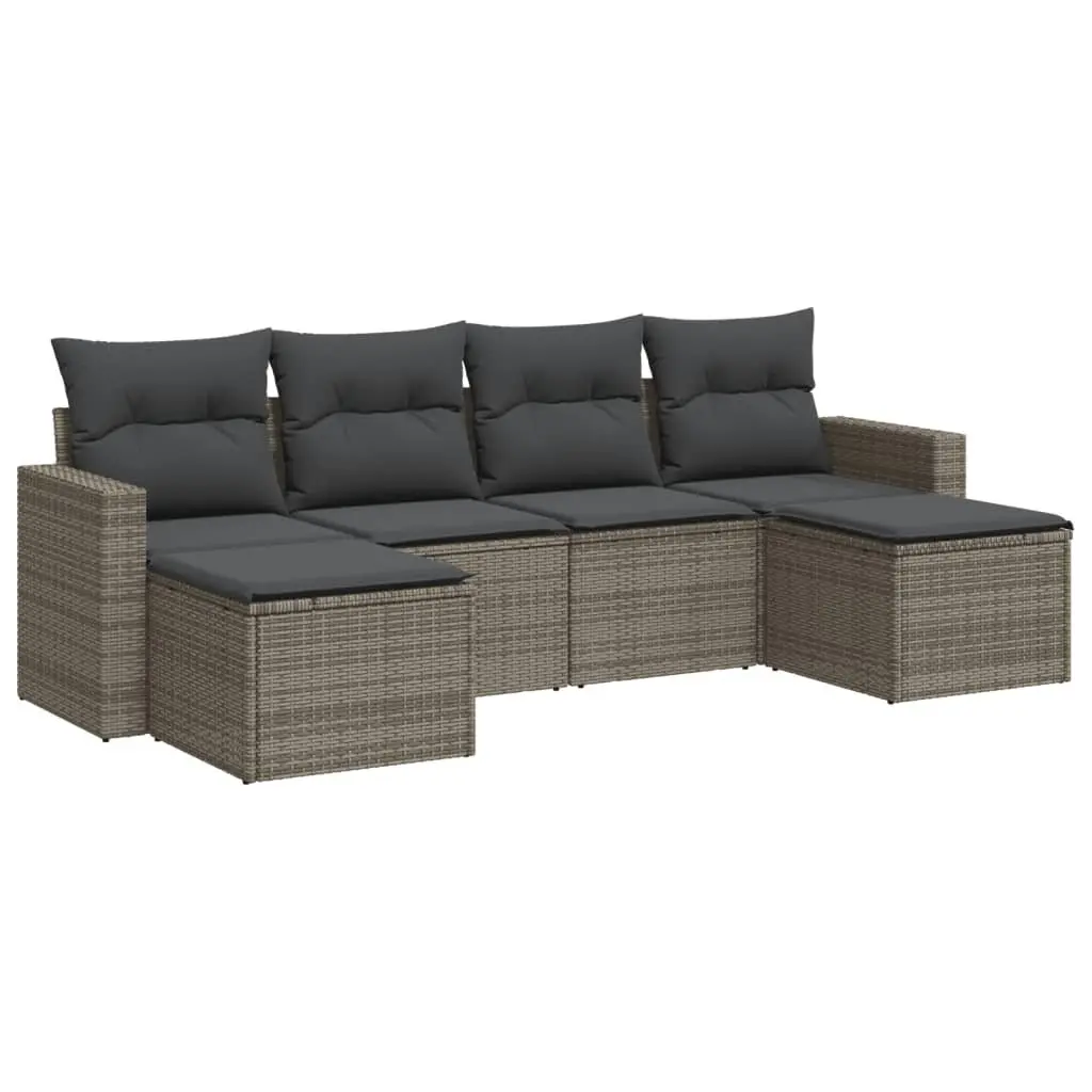 Garden Sofa Set Grey 6 Piece Modular Outdoor Furniture with Cushions