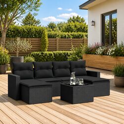 7 Piece Modular Outdoor Sofa Set in Black with Cushions