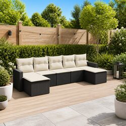 Garden Sofa Set 7 Piece Outdoor Furniture Patio Seating with Cushions Black
