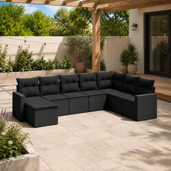Black 8 Piece Outdoor Sofa Set for Patios