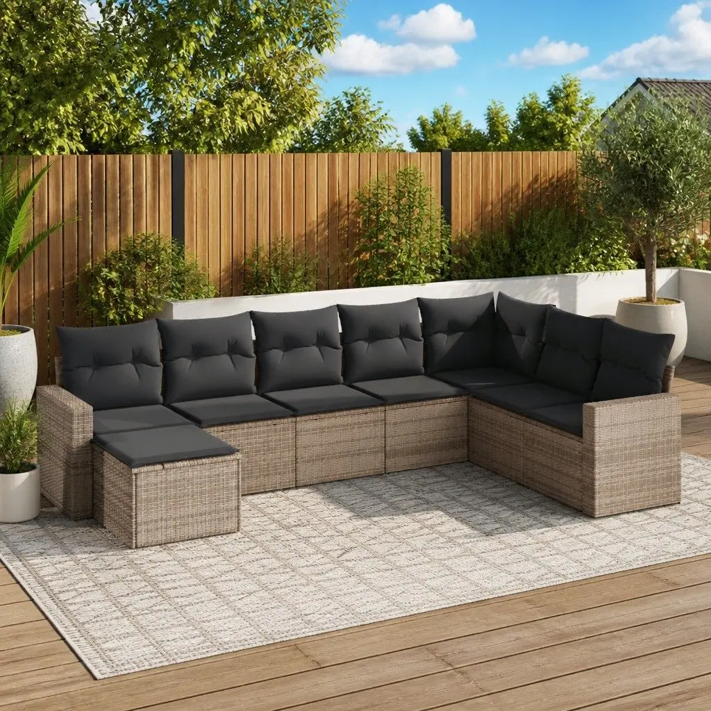 Garden Sofa Set Grey 8 Piece Modular Outdoor Furniture Patio Seating Poly Rattan