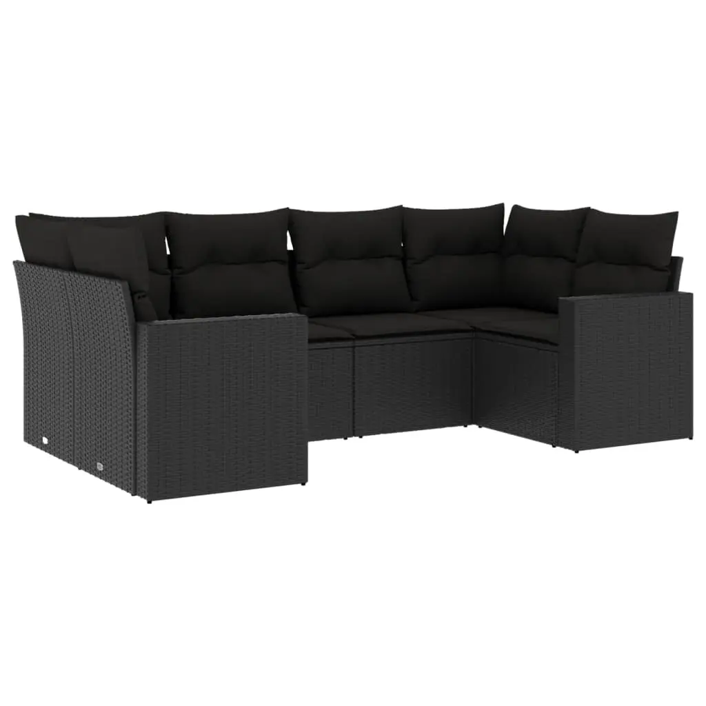 6 Piece Garden Sofa Set Outdoor Furniture Patio Conversation Black Poly Rattan