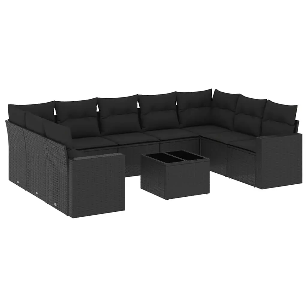 Garden Sofa Set Black 10 Piece Outdoor Patio Furniture Poly Rattan with Cushions