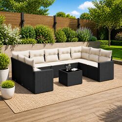 10 Piece Garden Sofa Set Outdoor Patio Furniture with Cushions Black