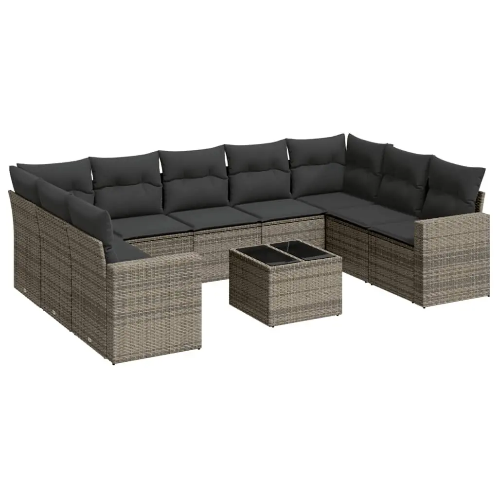 Garden Sofa Set Grey 10 Piece Outdoor Furniture Patio Poly Rattan with Cushions