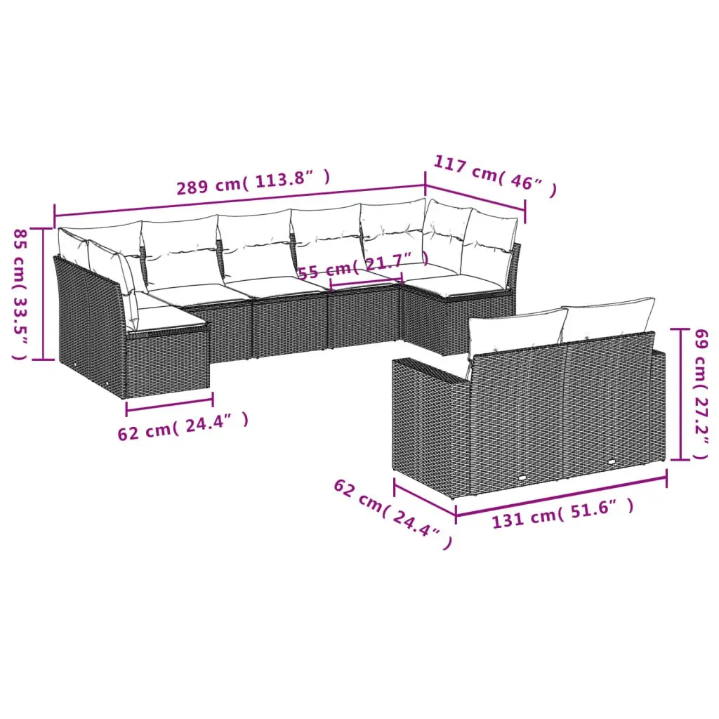 Garden Sofa Set Beige 9 Piece Outdoor Furniture Cushioned Modular