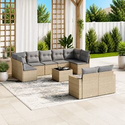 Garden Sofa Set 10 Piece Outdoor Furniture Beige Poly Rattan with Cushions Patio
