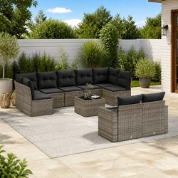 Garden Sofa Set 10 Piece Outdoor Furniture Grey Poly Rattan Modular Patio