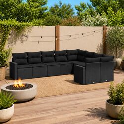 Outdoor Garden Sofa Set 9 Piece Modular Patio Furniture Black Rattan Cushions