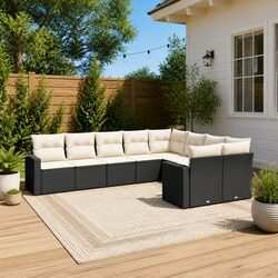 Garden Sofa Set 9 Piece Outdoor Furniture with Cushions Black Patio Rattan