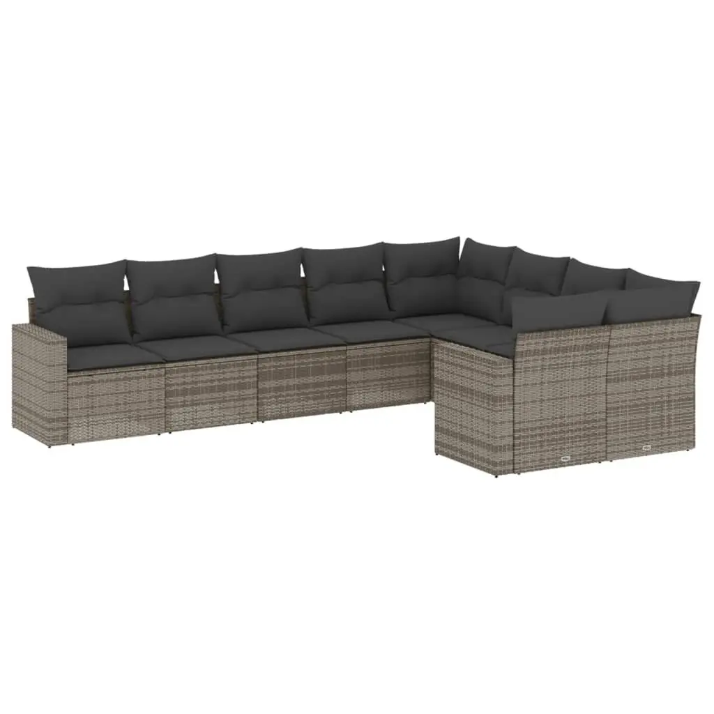 Garden Sofa Set Grey 9 Piece Modular Rattan with Cushions