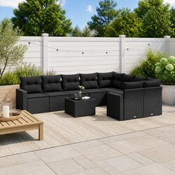 Garden Sofa Set 10 Piece Outdoor Furniture Black Poly Rattan Modular Patio