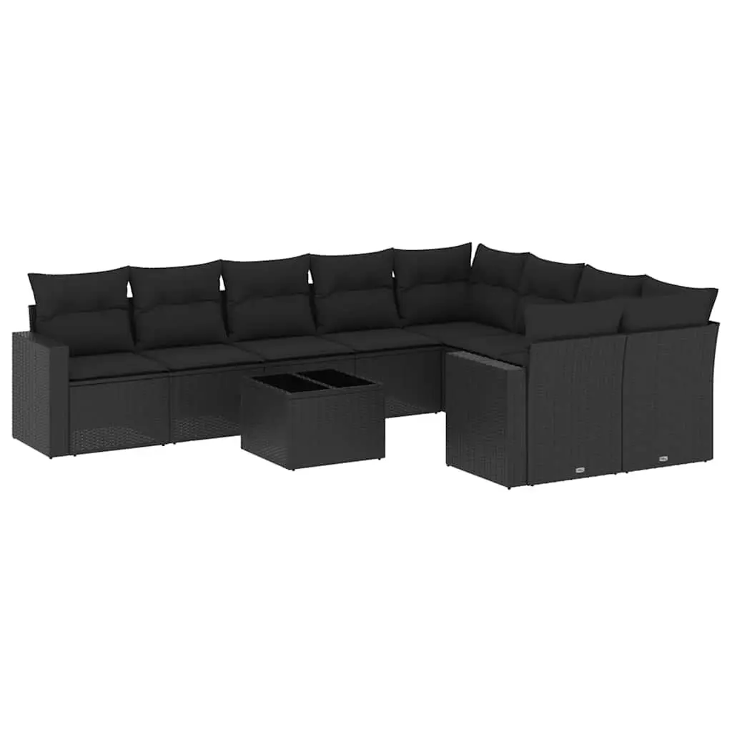 Garden Sofa Set 10 Piece Outdoor Furniture Black Poly Rattan Modular Patio