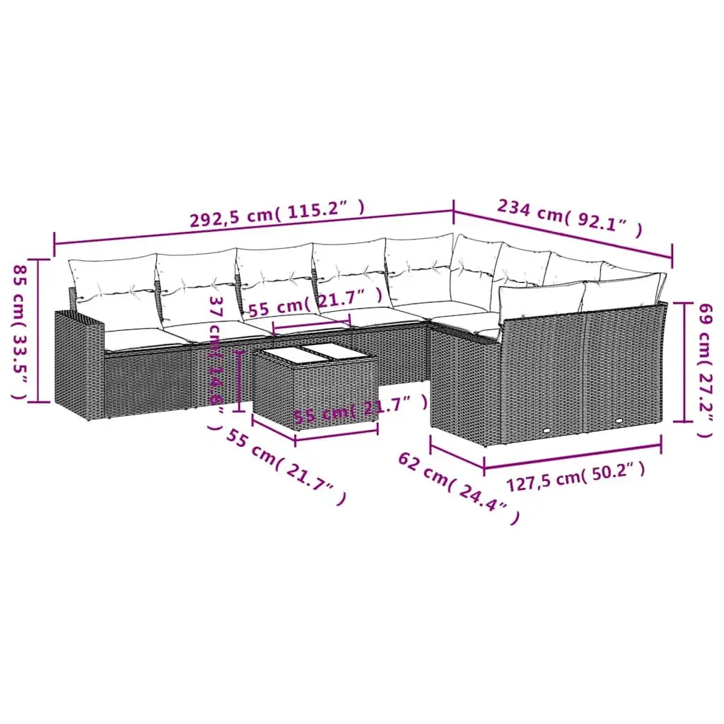 Garden Sofa Set 10 Piece Outdoor Furniture Black Poly Rattan Modular Patio