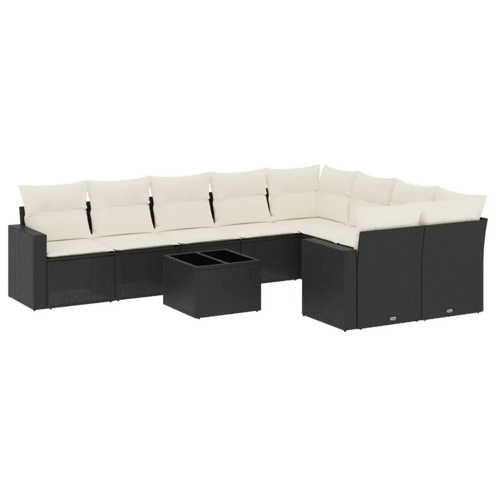 10 Piece Modular Garden Sofa Set Black Poly Rattan with Cushions Outdoor Patio Furniture