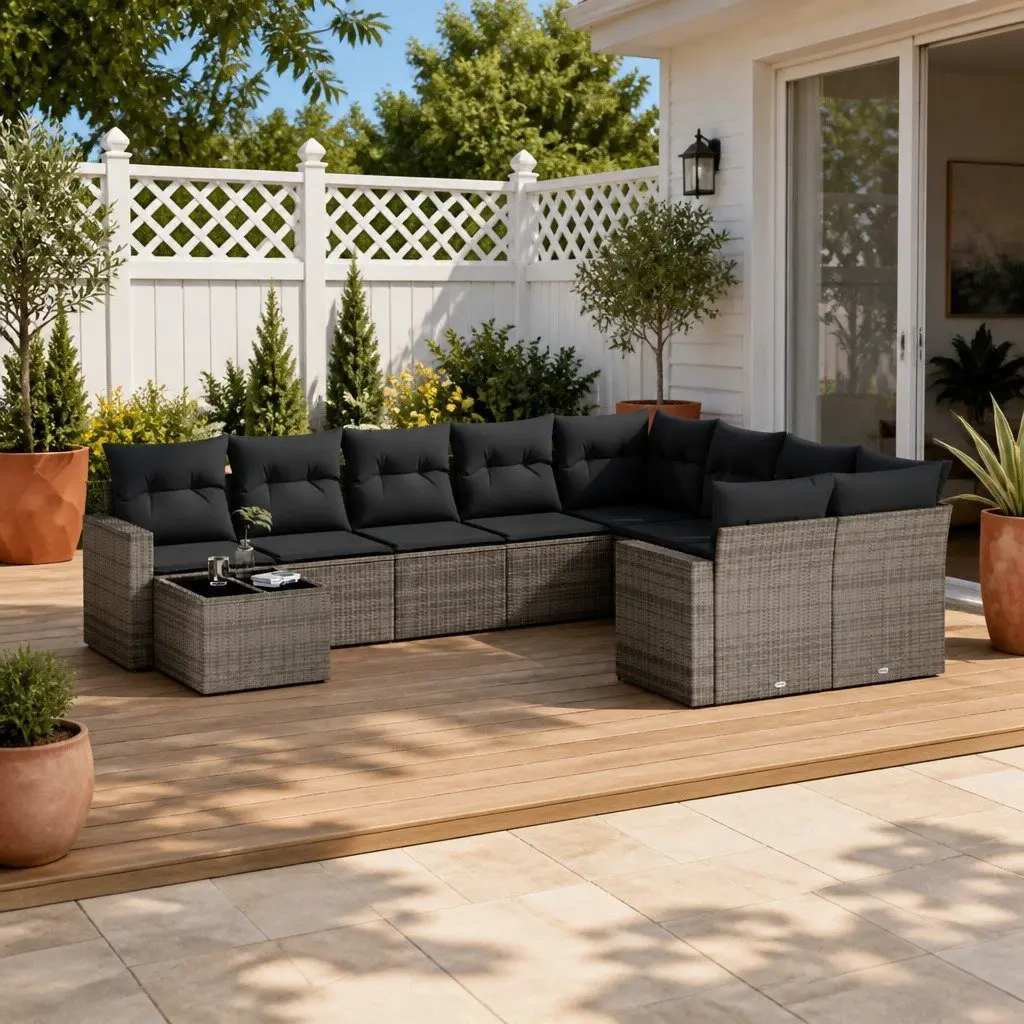 Garden Sofa Set 10 Piece Outdoor Furniture Grey Poly Rattan Modular Patio Lounge