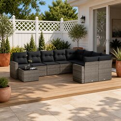 Garden Sofa Set 10 Piece Outdoor Furniture Grey Poly Rattan Modular Patio Lounge