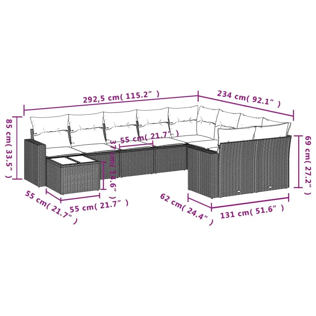 Garden Sofa Set 10 Piece Outdoor Furniture Grey Poly Rattan Modular Patio Lounge