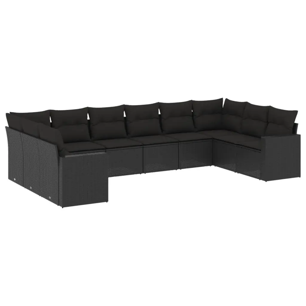 Garden Sofa Set Black 10 Piece Outdoor Furniture Patio Lounge with Cushions