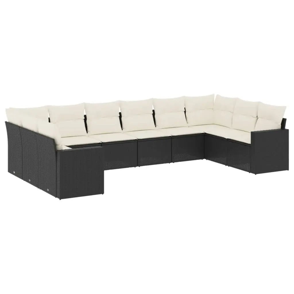 Garden Sofa Set Black 10 Piece Modular Outdoor Furniture with Thick Cushions