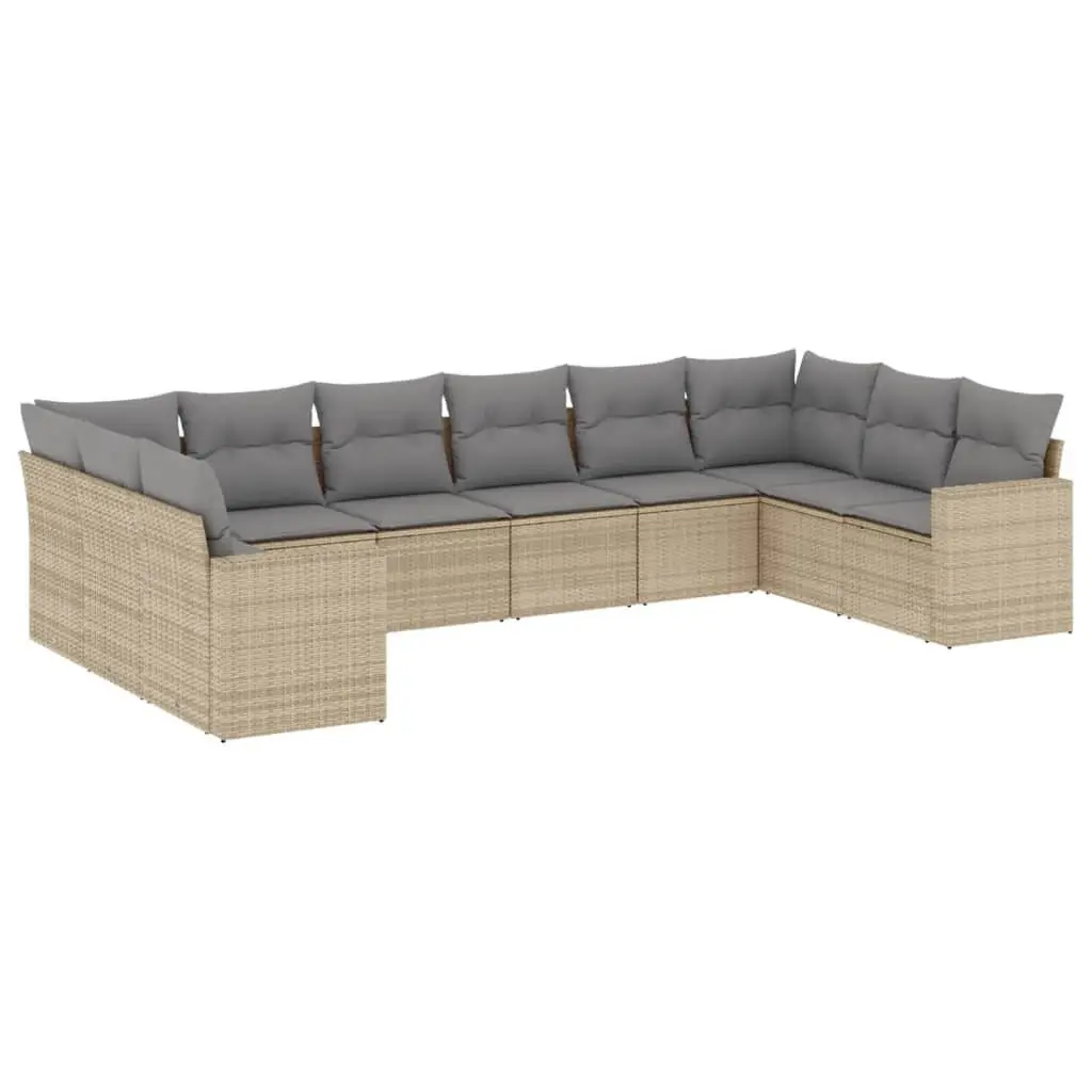 Modular Outdoor Garden Sofa Set Beige 10 Piece with Cushions Weather Resistant PE Rattan