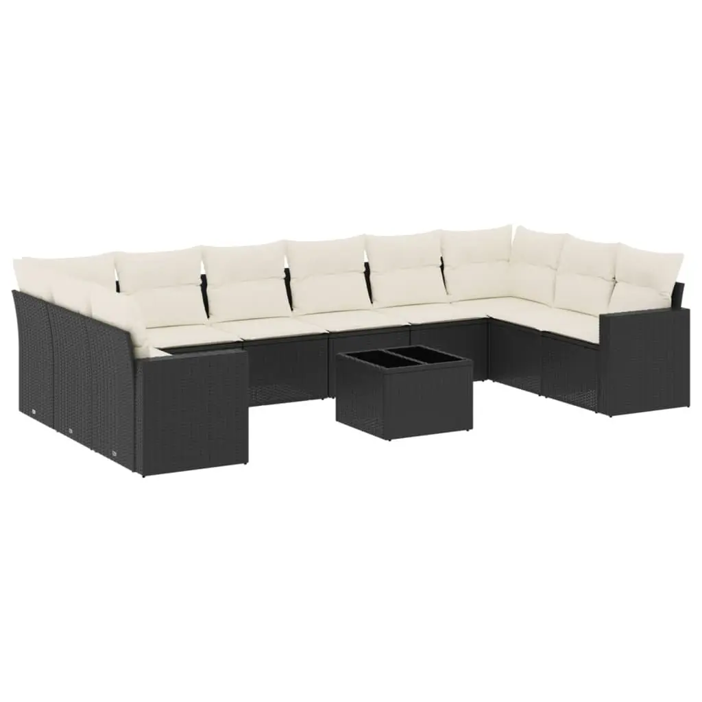 Garden Sofa Set 11 Piece Outdoor Furniture Black Poly Rattan Modular Patio