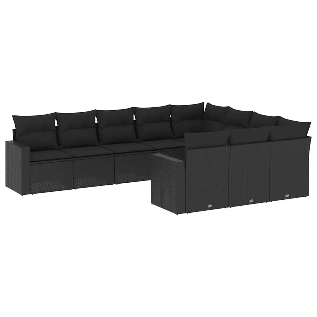 Garden Sofa Set 10 Piece Outdoor Furniture Patio Sectional Black Cushions
