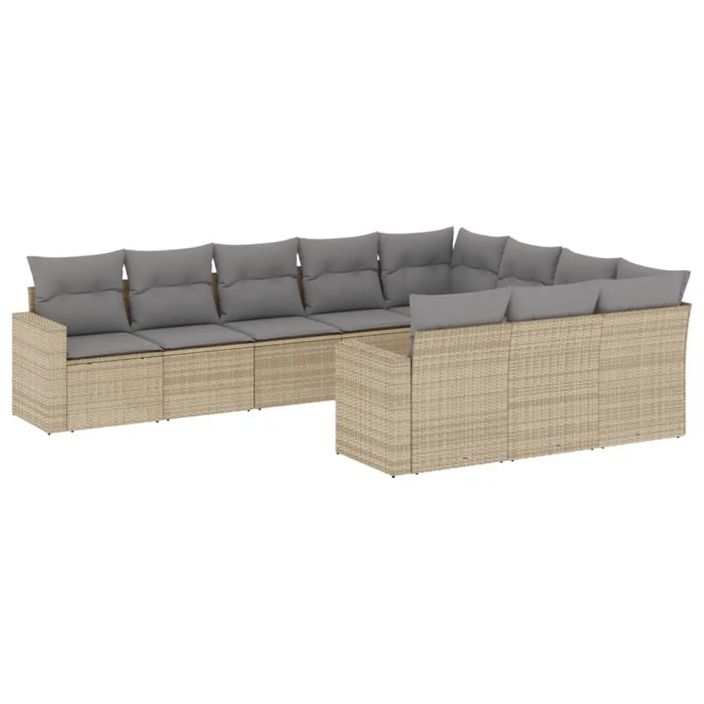 Garden Sofa Set 10 Piece Outdoor Furniture Beige Poly Rattan Patio Sectional