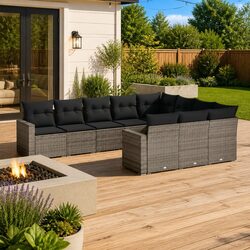 Garden Sofa Set 10 Piece Outdoor Furniture Patio Grey Modular Rattan Seating