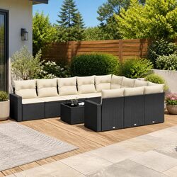 Garden Sofa Set 11 Piece Outdoor Furniture Patio Black Rattan with Cushions