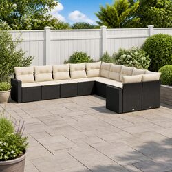 Garden Sofa Set 10 Piece Outdoor Furniture Black Poly Rattan Patio Lounge