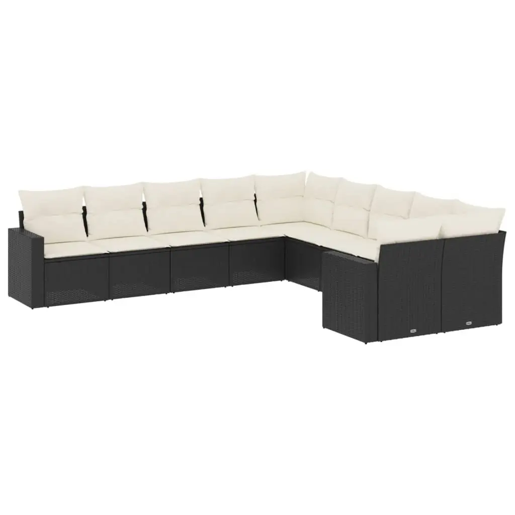 Garden Sofa Set 10 Piece Outdoor Furniture Black Poly Rattan Patio Lounge